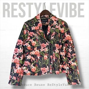 COLLEEN LOPEZ Women’s Size M Jacket Coat Moto Floral Style Lined Vegan Leather